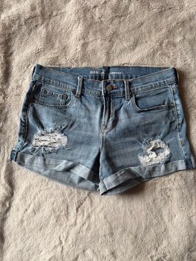 Old Navy Light Blue Distressed Rolled-Hem Denim Shorts